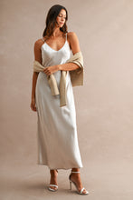 Load image into Gallery viewer, MABLE V Neck Sweater Top And Satin Midi Dress Set in Light Taupe
