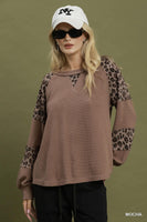 Umgee Leopard Mix Thermal Top in Mocha