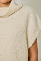 Mystree Sequin Turtleneck Sweater Top in Ivory