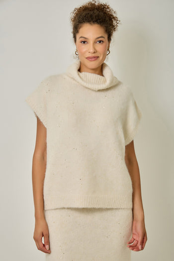 Mystree Sequin Turtleneck Sweater Top in Ivory