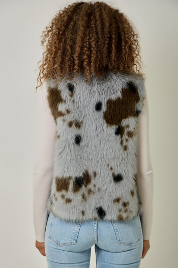 Mystree Animal Faux Fur Vest in Cloudy Blue