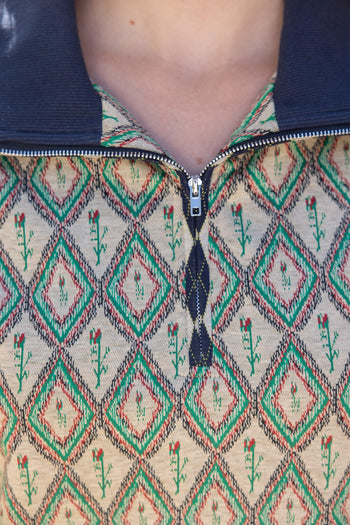 VOY Mixed Pattern Quarter-Zip Top in Navy