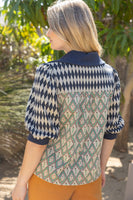 VOY Mixed Pattern Quarter-Zip Top in Navy