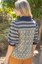 Load image into Gallery viewer, VOY Mixed Pattern Quarter-Zip Top in Navy
