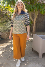 Load image into Gallery viewer, VOY Mixed Pattern Quarter-Zip Top in Navy
