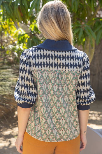 VOY Mixed Pattern Quarter-Zip Top in Navy