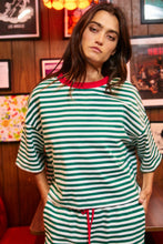Load image into Gallery viewer, BucketList Striped Oversized Boxy Tee With Contrast Neck Band in Green/Ivory

