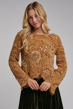 Load image into Gallery viewer, BON Chenille Knit Crochet Lace Sweater in Camel
