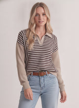 Load image into Gallery viewer, Tres Bien Striped Polo Collar Cloudy Knit Sweater in Brown/Taupe
