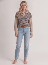 Load image into Gallery viewer, Tres Bien Striped Polo Collar Cloudy Knit Sweater in Brown/Taupe

