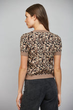 Load image into Gallery viewer, FATE Floral Jacquard Knit Short Sleeve Cardigan in Mocha Black
