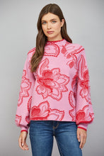 Load image into Gallery viewer, FATE Floral Jacquard Knit Mock Neck Sweater in Pink

