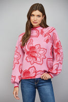 FATE Floral Jacquard Knit Mock Neck Sweater in Pink