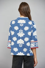 Load image into Gallery viewer, FATE Floral Border Jacquard Knit Mock Neck Sweater Steel Blue

