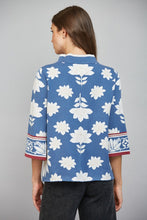 Load image into Gallery viewer, FATE Floral Border Jacquard Knit Mock Neck Sweater Steel Blue
