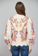Load image into Gallery viewer, FATE Floral and Leaf Motif Jacquard Knit Waved Edge Detail Sweater in Beige

