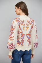 Load image into Gallery viewer, FATE Floral and Leaf Motif Jacquard Knit Waved Edge Detail Sweater in Beige
