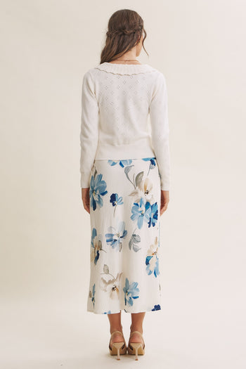 In February Pointelle Pearl Button Cardigan in Pearled Ivory