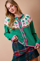 day+moon Christmas Fair Isle Knit Cardigan in Green Multi