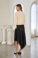 Skies are Blue Jewel Button Feather Trim Cardigan in Ivory