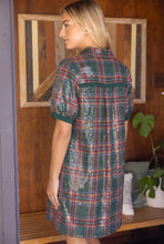 Load image into Gallery viewer, VOY Collared Button Down Plaid Sequins Dress in Green

