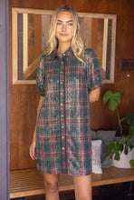 Load image into Gallery viewer, VOY Collared Button Down Plaid Sequins Dress in Green
