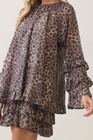 TCEC Leopard Print Ruffle Mini Dress in Brown