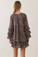 TCEC Leopard Print Ruffle Mini Dress in Brown
