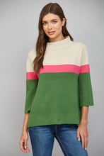Load image into Gallery viewer, FATE Color-Block Mock Neck Sweater in Beige Hot Pink Green
