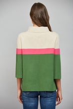 Load image into Gallery viewer, FATE Color-Block Mock Neck Sweater in Beige Hot Pink Green
