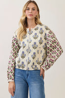 TCEC Mixed Floral Quilted Jacket in Cream