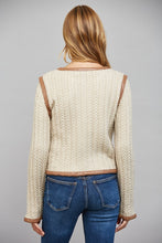Load image into Gallery viewer, FATE Faux Leather Trim Cable Knit Jacket in Beige
