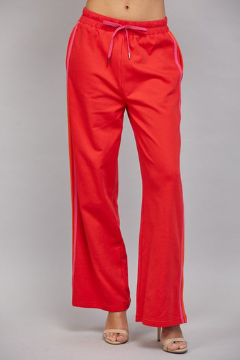 FATE Contrast Side Trim Detail Wide Leg Sweatpants in Red