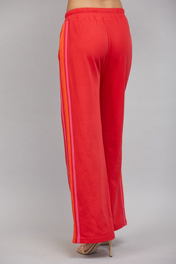 FATE Contrast Side Trim Detail Wide Leg Sweatpants in Red