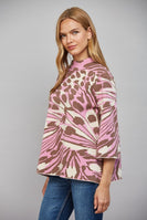 FATE Abstract Animal Print Mock Neck Sweater Beige Pink Brown