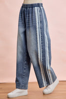 BiBi Washed Denim with Contrasting Lace Side Pants in Denim
