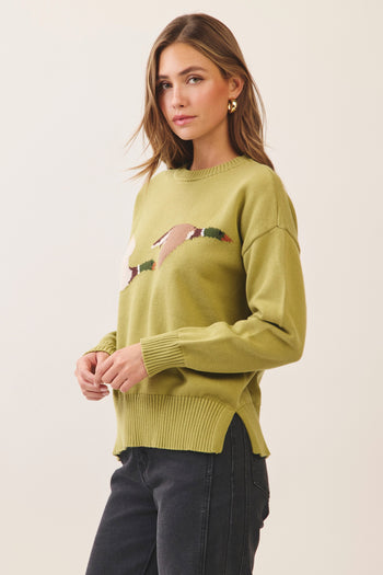 TCEC Flying Mallard Duck Sweater in Green