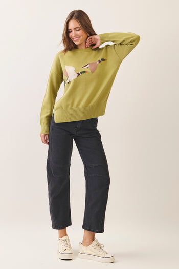TCEC Flying Mallard Duck Sweater in Green