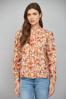 FATE Lace Trimmed Tuck Detail Floral Print Blouse in Cream Multi