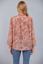 Load image into Gallery viewer, FATE Floral Lurex Chiffon Ruffle Neck Blouse in Beige Multi

