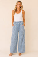 Heimish Floral Print Drawstring Wide Leg Pants in Denim