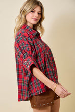 Load image into Gallery viewer, day+moon OVERSIZED Holiday Christmas Plaid Collared Top in Red Multi
