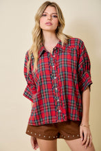 Load image into Gallery viewer, day+moon OVERSIZED Holiday Christmas Plaid Collared Top in Red Multi
