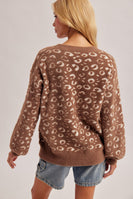 Hem & Thread Relaxed Fit Soft Texture Animal Print Sweater in Mocha