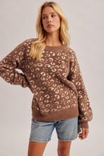 Load image into Gallery viewer, Hem &amp; Thread Relaxed Fit Soft Texture Animal Print Sweater in Mocha
