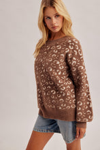 Load image into Gallery viewer, Hem &amp; Thread Relaxed Fit Soft Texture Animal Print Sweater in Mocha
