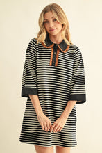 Load image into Gallery viewer, Jodifl Ruffle Accent Stripe Shift Dress in Taupe/Black
