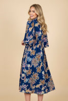 Heimish Paisley Print Smocked Waist Midi Dress in Navy