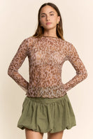 Davi & Dani Sheer Leopard Mesh Top in Taupe Leopard