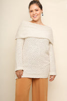 Umgee Folded Off Shoulder Long Sleeve Knit Pullover Sweater in Cream